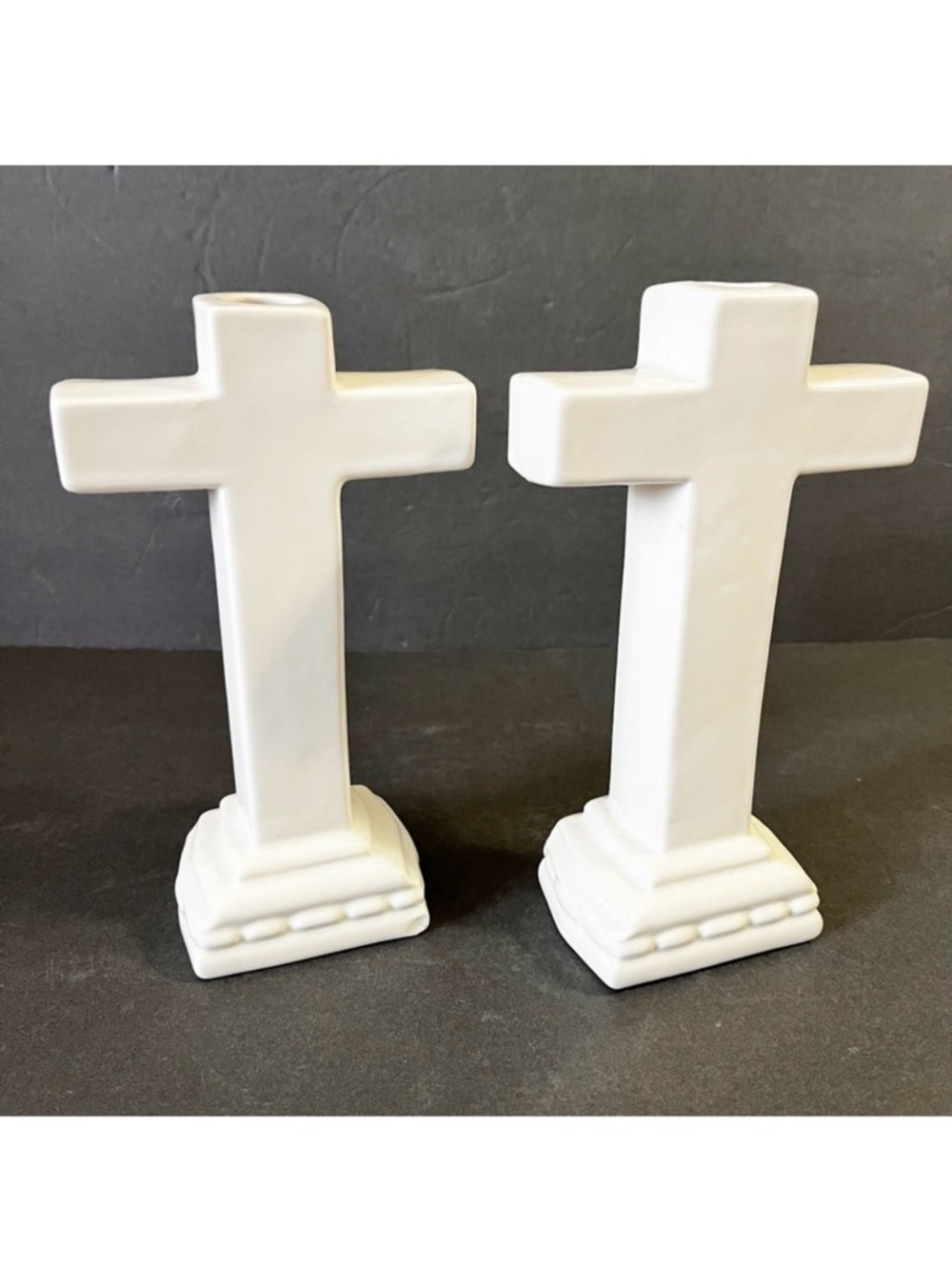 Haeger White Porcelain Cross Taper Candle Holder Baptism Wedding Confirmation